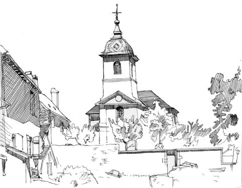 L'église de Voray-sur-l'Ognon, dessin de l'abbé Garneret