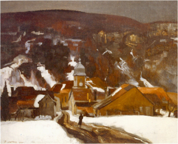 Mathay en hiver, tableau de Pierre Jouffroy