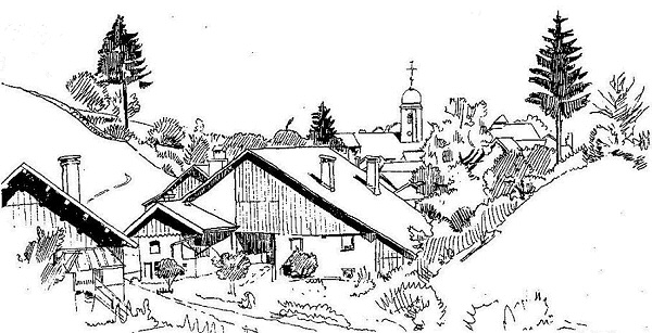 Vue de Nods, dessin de l'abbé Jean Garneret