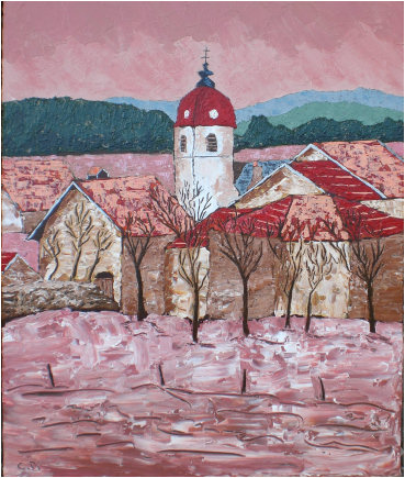 Randevillers couleurs d'hiver,tableau de Christophe Dikant