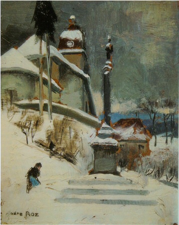 L'église de Sombacour, tableau d'André Roz