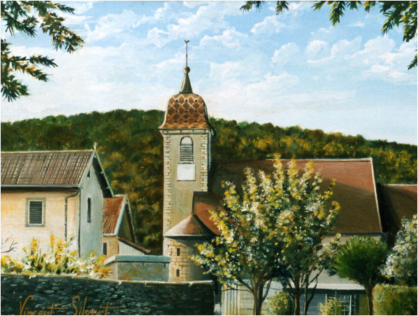 L'église de Branne, tableau de Vincent Silvert