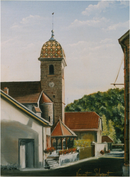 L'église de Hyèvre-Paroisse, tableau de Vincent Silvert